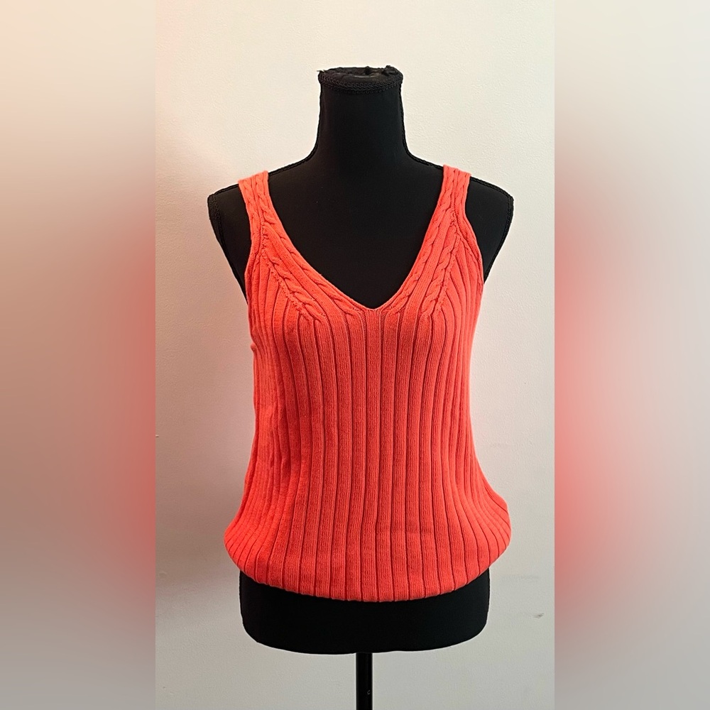 Talbots- Orange Ribbed Knit Tank Top Size PL - Picture 3 of 8